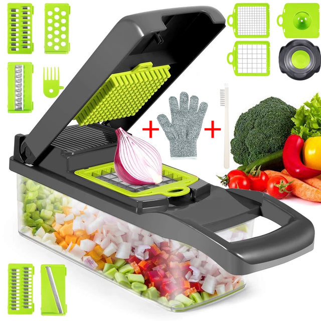 Multifunctional vegetable cutter shredders slicer with basket